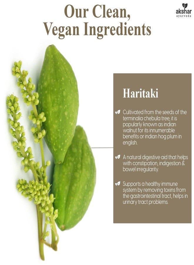 AKSHAR Ayurveda - Haritaki Lax Aid Capsules for Natural Constipation Relief & Indigestion Support - Plant Based Digestive Aid for Regularity & Gentle Rejuvenation - Vegan Cruelty Free (60 Count) - Image 4